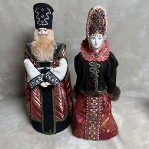 Vtg Russian Cone Doll Handmade Folk Art Dolls 2 Painted Porcelain Face 11"